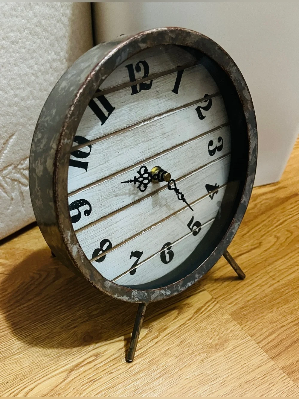 Rustic White and Brown Table Clock - Decorative Home Wall Decor
